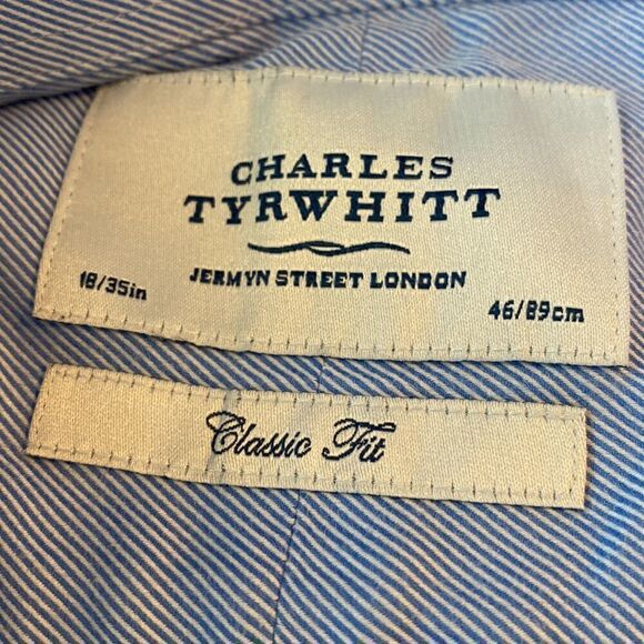 EUC Charles Tyrwhitt Non-Iron Bengal Blue Diagonal Stripe Button Down Shirt - Picture 5 of 7